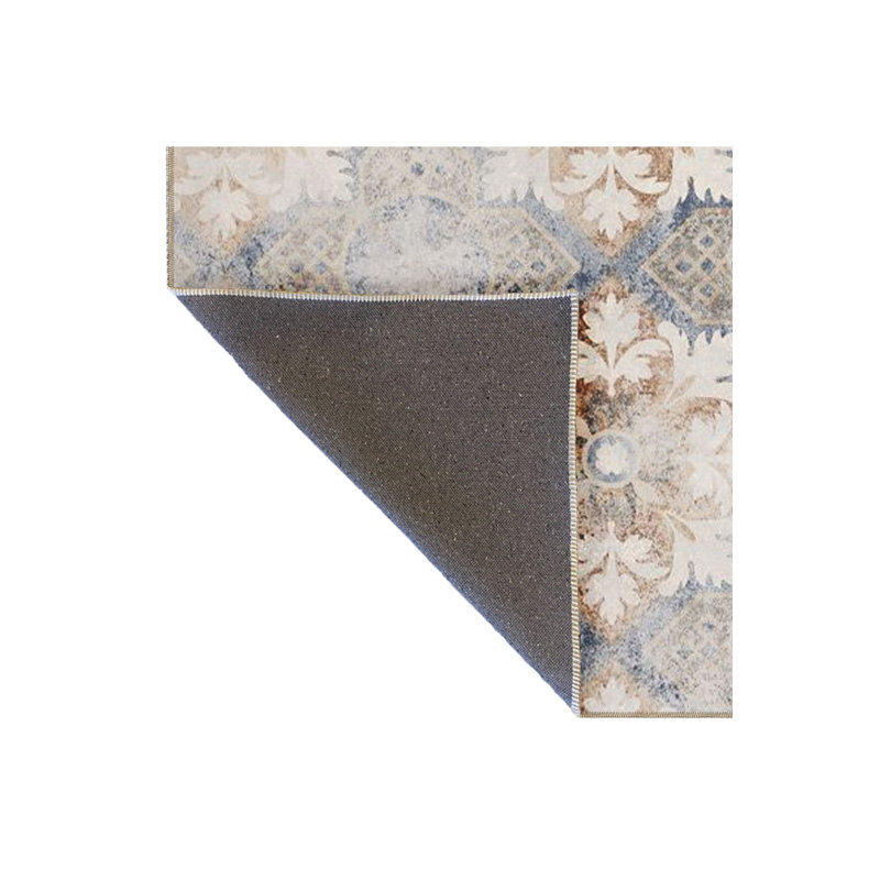 Tapis décoratif beige moderne à motif floral abstrait lavable à la machine, Rectangle 3 pi 3 po x 4 pi 11 po
