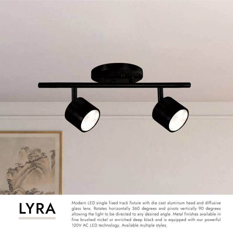 Lyra 15'' 2 -Light Fixed Track Track Kit with Dimmable and Adjustable Head, Black