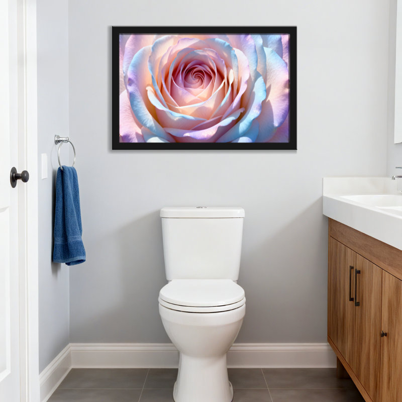 Plantes et fleurs, motif de pétales de roses en spirale, H 20 po x l 30 po, Impression encadrée sans passe-partout, Noir