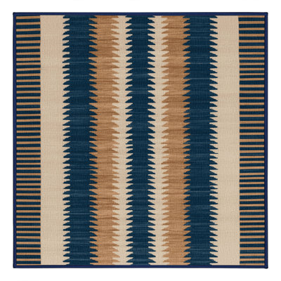 Washable Maritime Blue Ivory Striped Area Rug