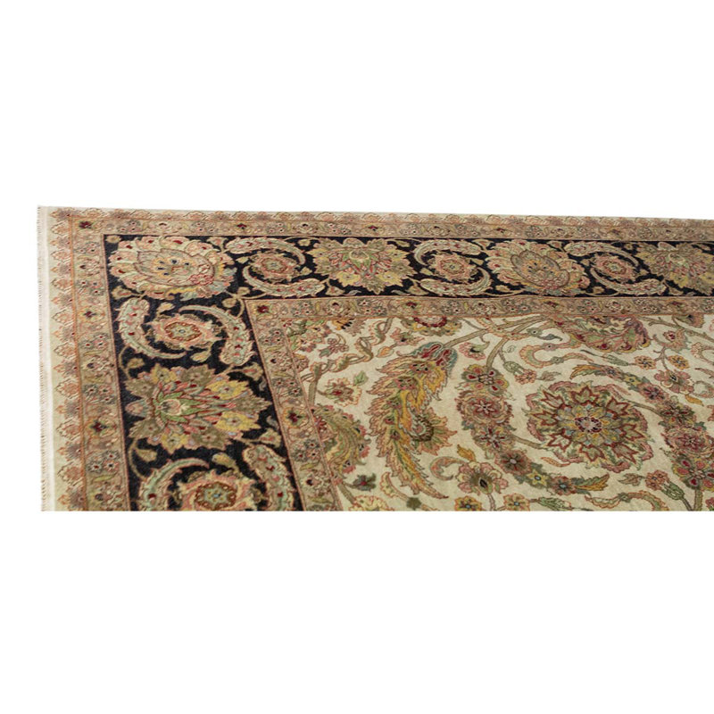 Tapis gris / brun / crème noué à la main, Rectangle 8 pi 10 po x 11 pi 9 po
