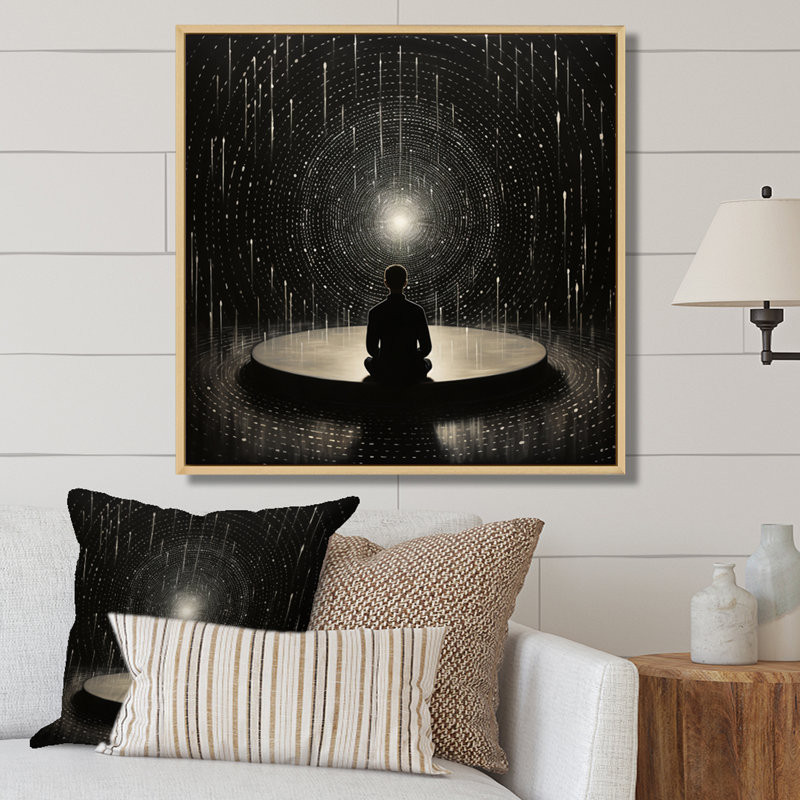 Noir et jaune, méditation, harmonie de l'esprit - art mural abstrait, salon, Cadre naturel flottant