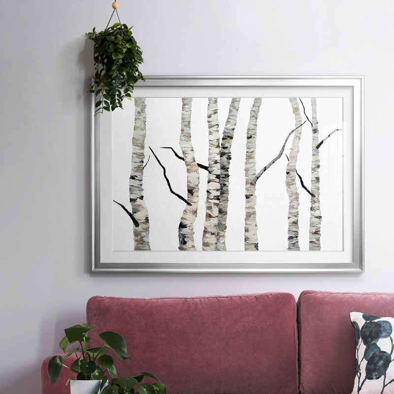 Birch Trees II, reproduction d'art encadrée, Argent, H 19 po x l 27 po x P 1,5 po