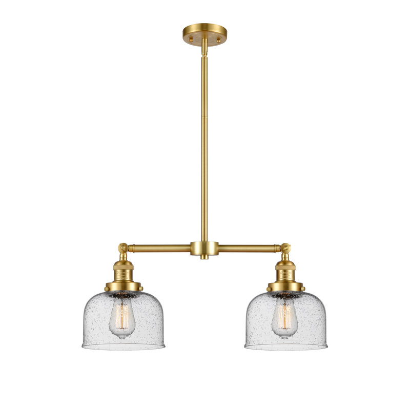 Large Bell 8" - 2 Light 21" Island Light, Satin Gold, LED, Clear Deco Swirl