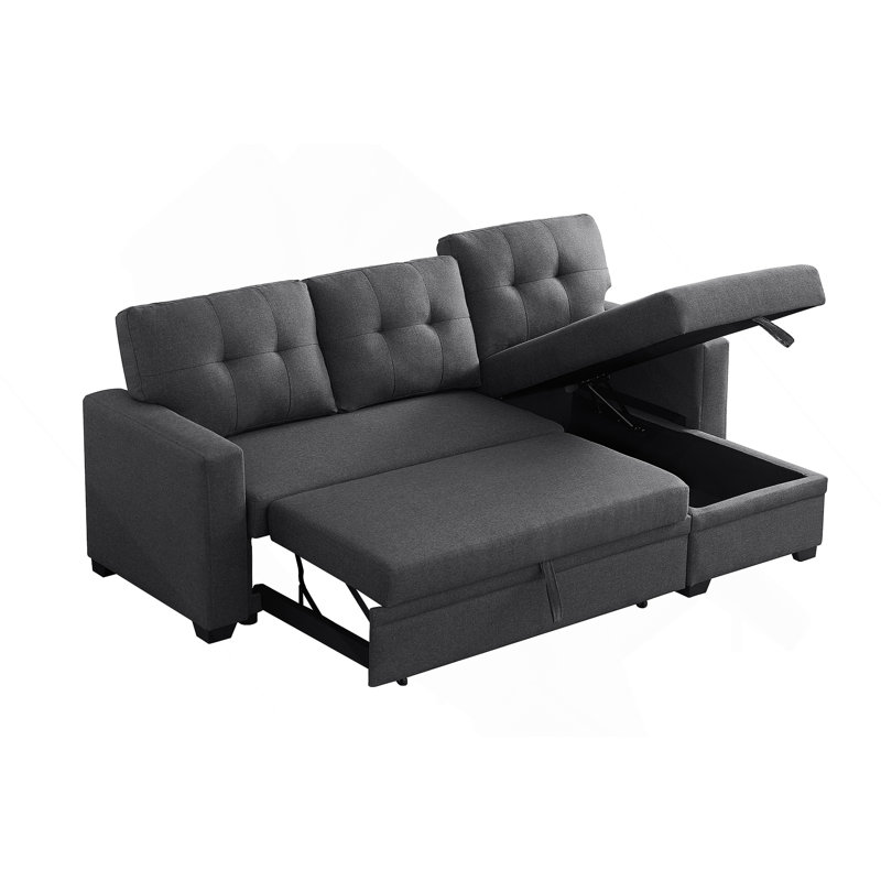 Canapé modulaire convertible rembourré avec méridienne coulissante, Lin gris foncé