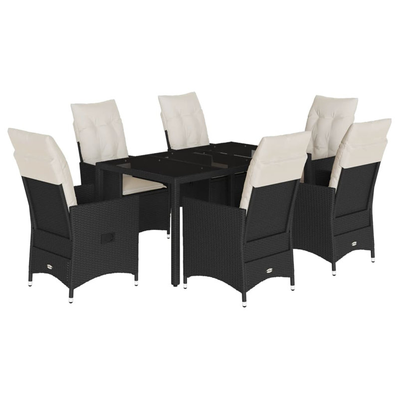  Ensemble de salle à manger de jardin noir, crème, Without footrest, 59.1" x 35.4" x 29.5", 6
