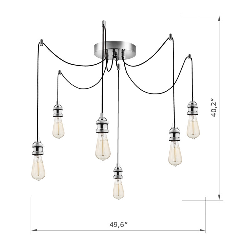 Adjustable Height 6 Lights Metal Body Chandelier