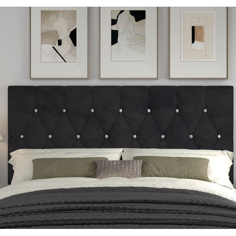 Tête de lit tapissier en velours Ameer, Velours noir, Grand