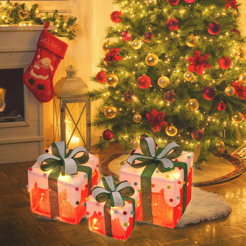 Ensemble de 3 boîtes de Noël illuminées pour l'extérieur à DEL