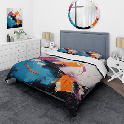 Blue And Pink Paint Ink Expression I - Abstract  Fractal Duvet Cover Set