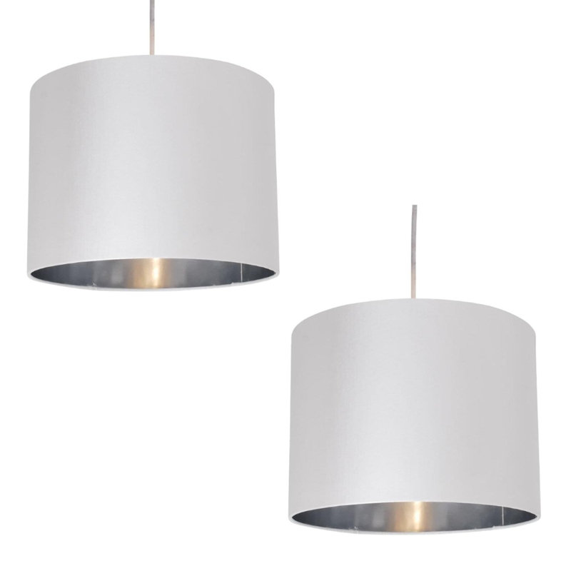 20cm H Silk Drum Pendant Shade, White/Chrome