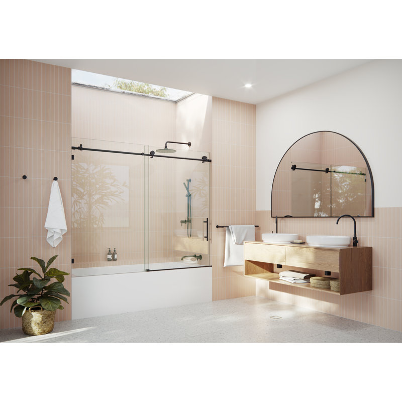 Eclipse 68 - 72 in. x 60 in. Fully Frameless Sliding Bathtub Door, Matte Black