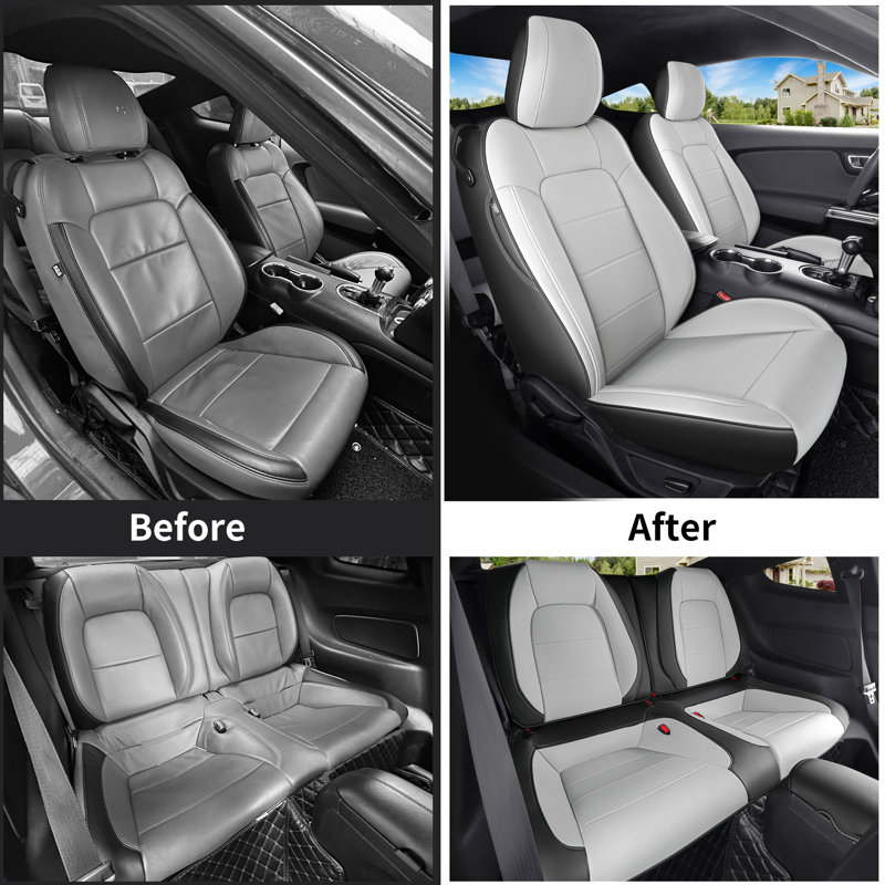 Car Seat Covers Black Leather Seat Cover Custom Fit Mustang Seat Covers for Ford Mustang 2015-2026