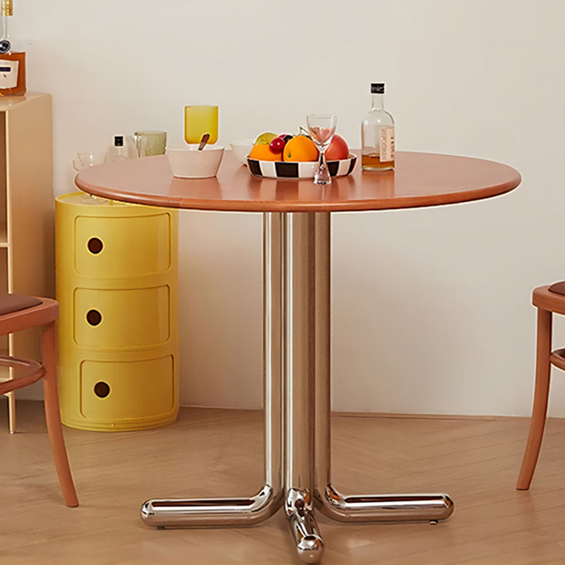 Table de salle à manger brune et argentée en bois massif et acier inoxydable, 29.92"H x 45.28"L x 45.28"W