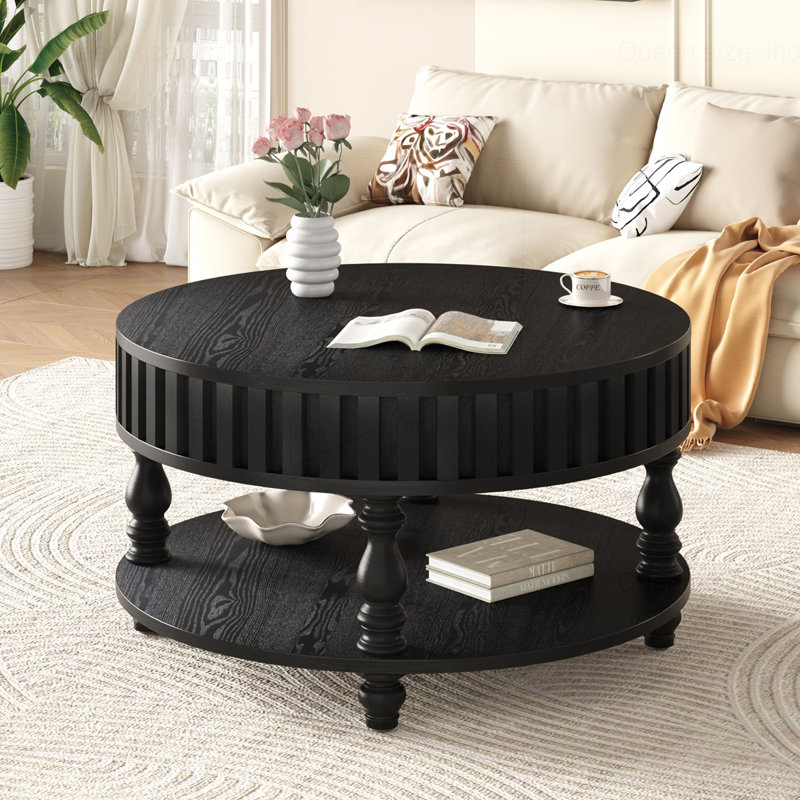 Table basse cannelée moderne avec rangement, Noir