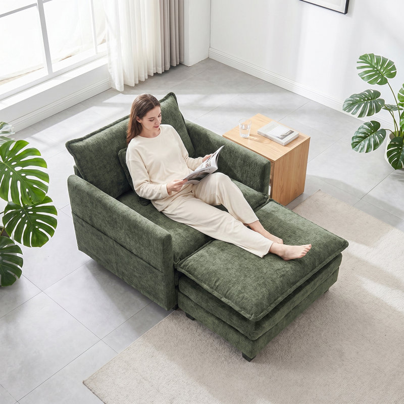 41“Chenille Oversized Chair With Ottoman - Plush Comfort and Style for Living Space, Dark Green