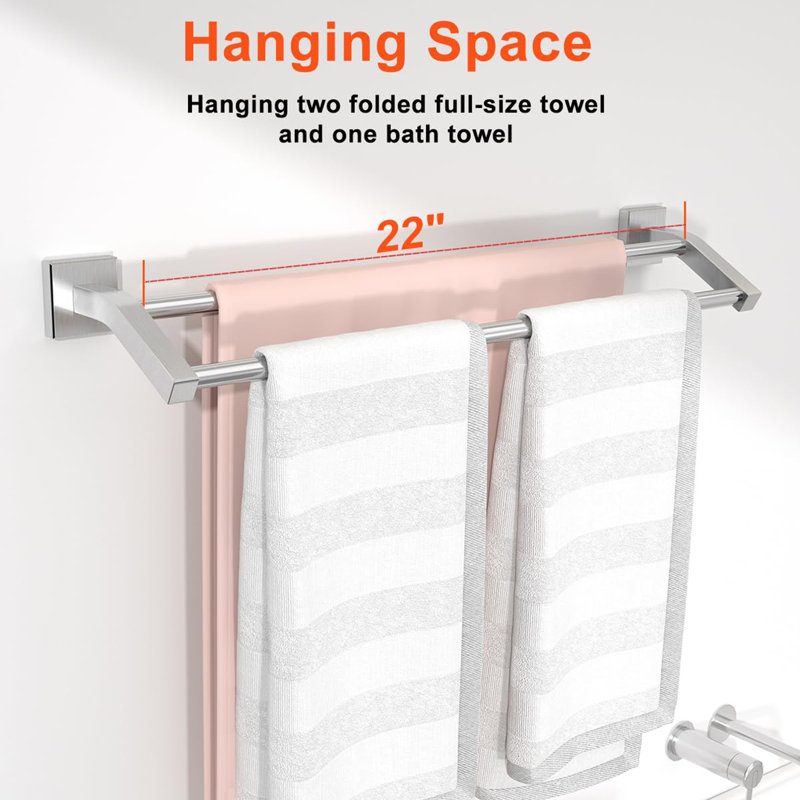 Double barre à serviettes pour salle de bain, Nickel