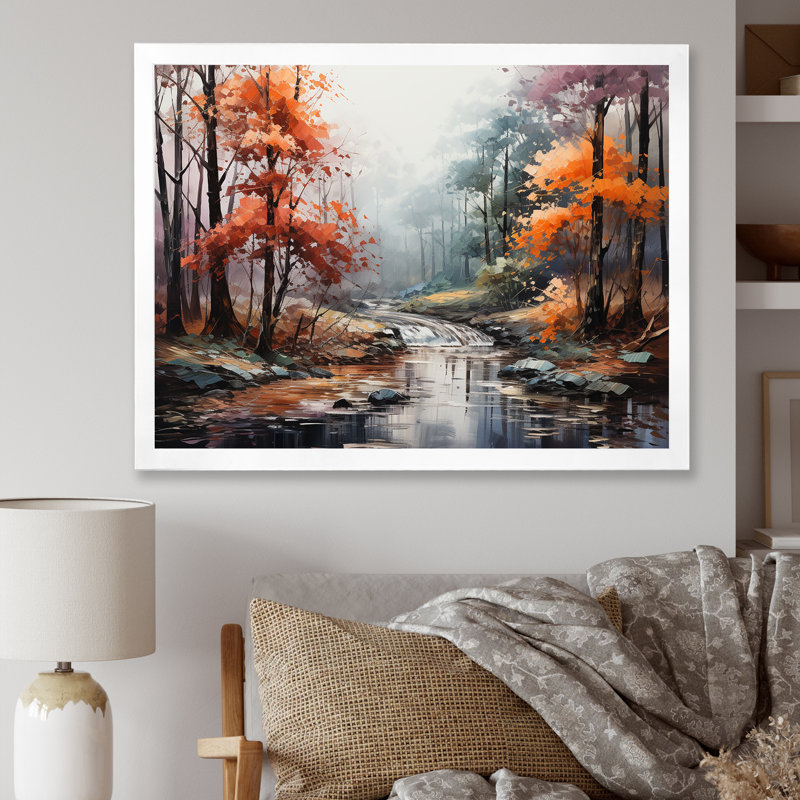 Mystic Nostalgia Autumn Forest I - Art mural forêt, Cadre simple blanc, H 34 po x l 44 po x P 1,5 po