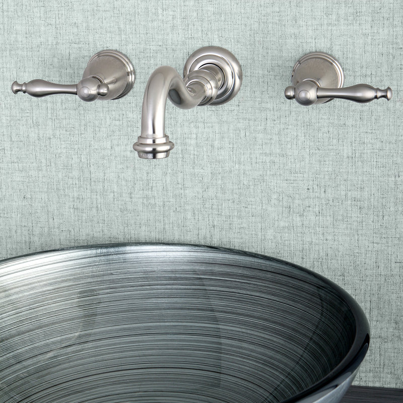 Kingston Brass Vintage Two-Handle 3-Hole Wall Mount Bathroom Faucet, Brushed Nickel