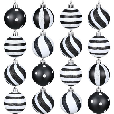 Black and White Christmas Ball Ornaments, Elegant Hanging Tree Decorations for Holiday Décor