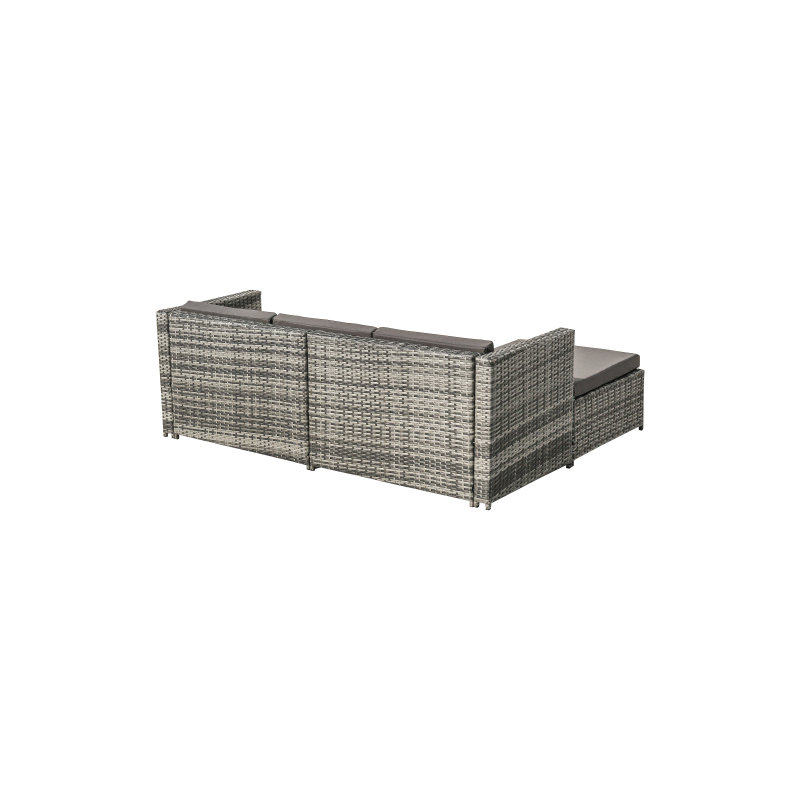 Rattan Garden Wicker Furniture Patio Sofa Set With Glass Coffee Table, Dark Grey, Gray