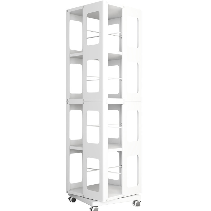Nouvelle bibliothèque blanche à 4 roulettes avec 360 roulettes et construction stable, capacité de rotation en douceur, idéale pour le rangement à la maison