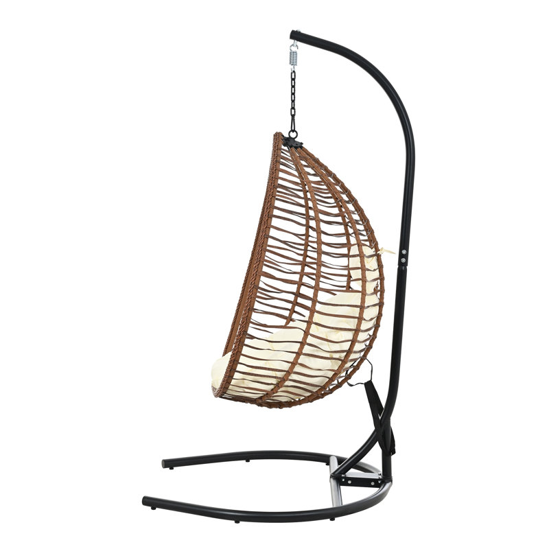 U_STYLE Chaise hamac suspendue intérieure / extérieure avec support, rotin PE brun et beige