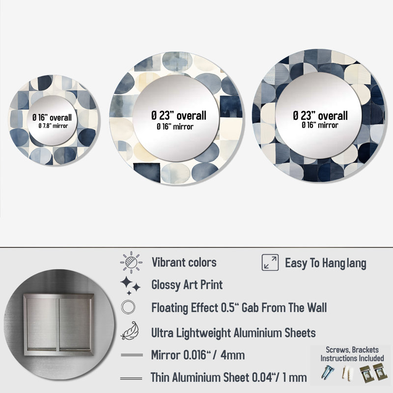 Ellizabeth Metal Round Mirror, Universal Grid Circular
