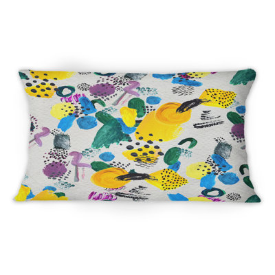 Coussin lombaire abstrait jaune, bleu et mauve