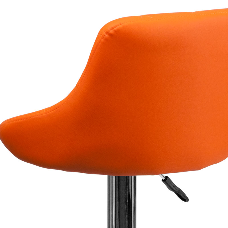 Occoquan Vinyl Bucket Seat Adjustable Height Barstool with Diamond Pattern Back, Orange