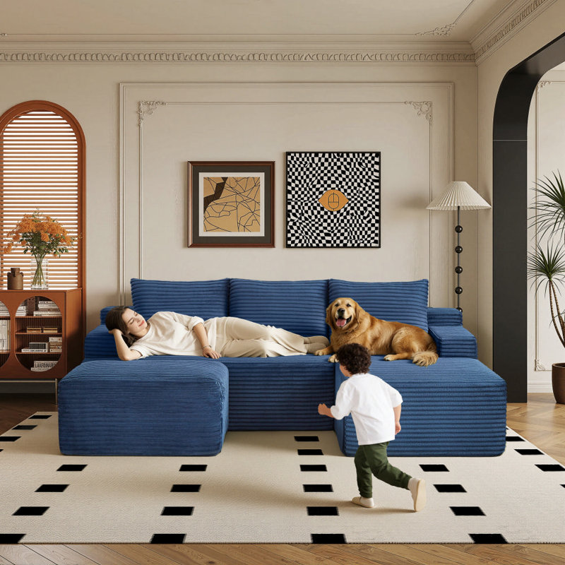 Canapé modulaire Boneless, Bleu, Orienté vers le côté droit
