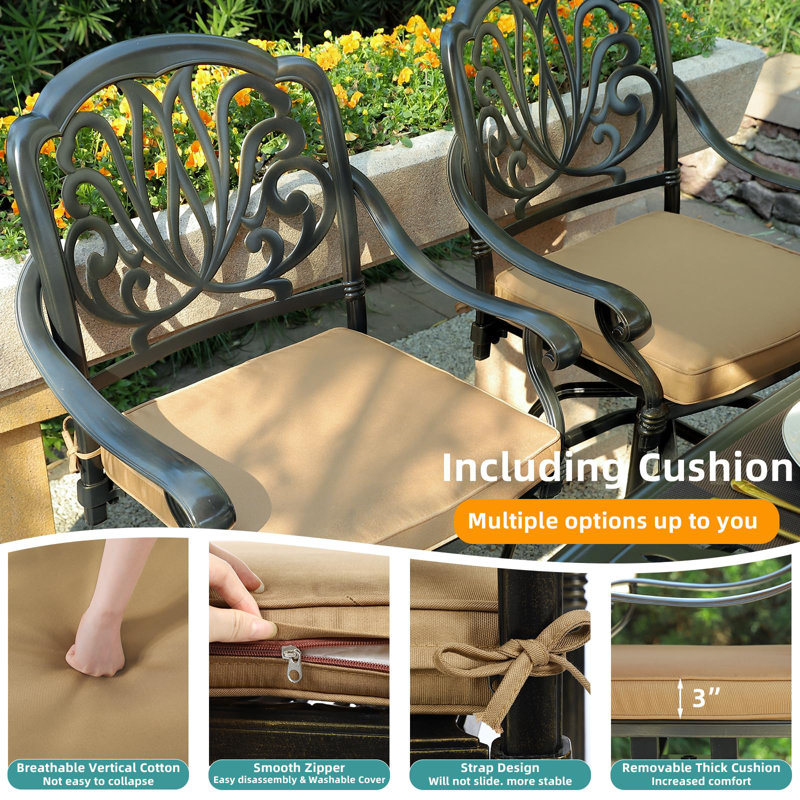  10-Piece Outdoor High Patio Dining Set, Free-Rust Cast Aluminum Patio Bar Table And Chairs Set, Includes 8 Swivel Bar Stools & 61" Bar Height Dining Table W/ 24" Lazy Susan, Umbrella Hole