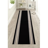 Solid Border Black Low Pile Slip Resistant Rugs