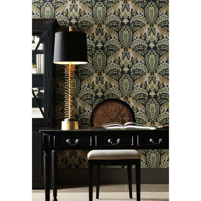 Rouleau de papier peint lisse 27 pi 27 po Jungle Leopard, Noir / vert
