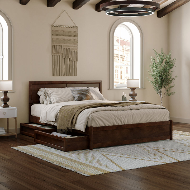 Astley Wood Panel Storage Bed, Walnut, Queen