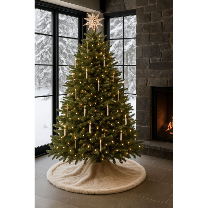 Tapis de luxe pour arbre de Noël, beige, 39,4 x 39,4 po | 100% polyester, lavable à la machine à 68 ° F | Comprend 6 rubans décoratifs | Parfait pour la décoration des Fêtes, touche festive pour votre maison!