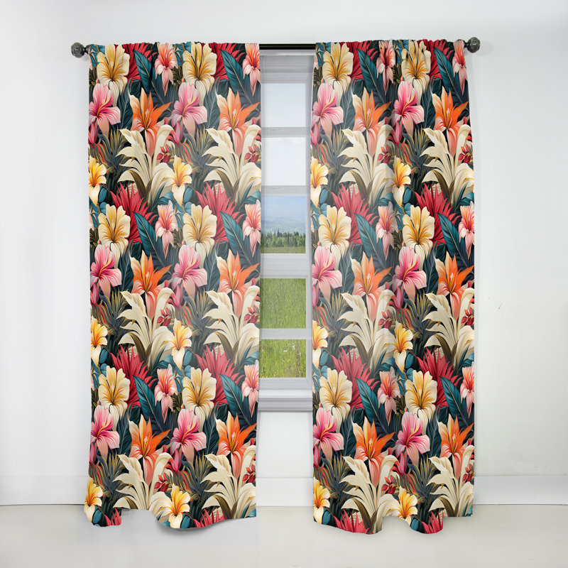 Motif botanique tropical moderne - Rideau floral - Rideau floral obscurcissant - 1 panneau, L 52 po x L 90 po