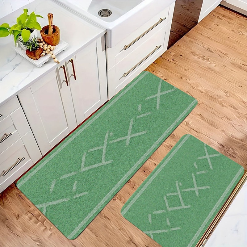 Ensemble de 2 tapis de cuisine à chevrons verts