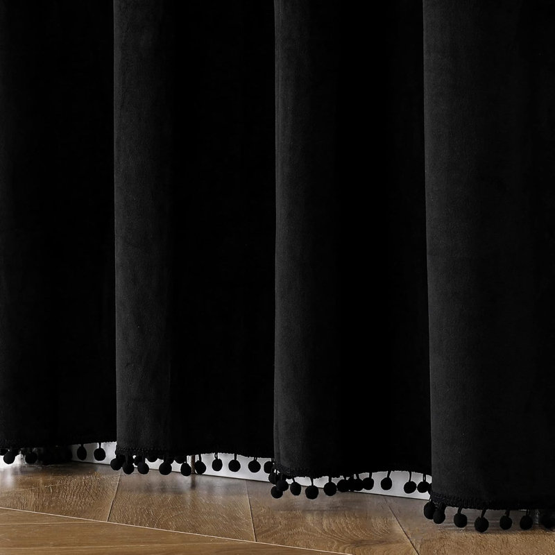 Aleria Velvet Room Darkening Curtain Pair, 52" W x 108" L, Black