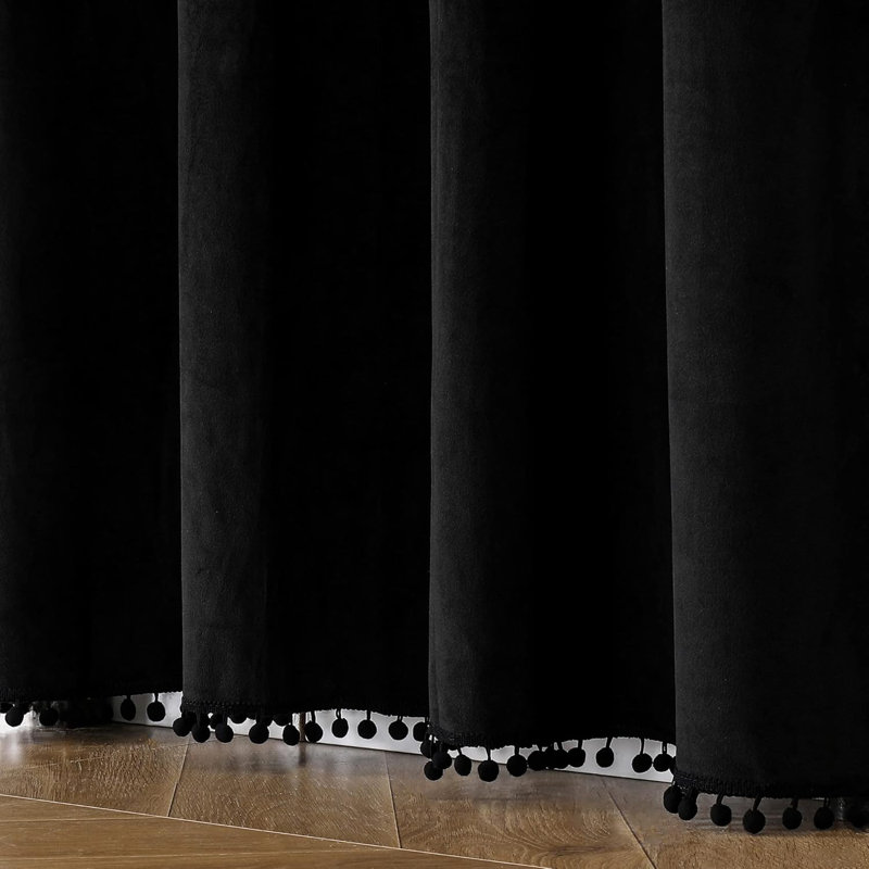 Aleria Velvet Room Darkening Curtain Pair, 52" W x 120" L, Black