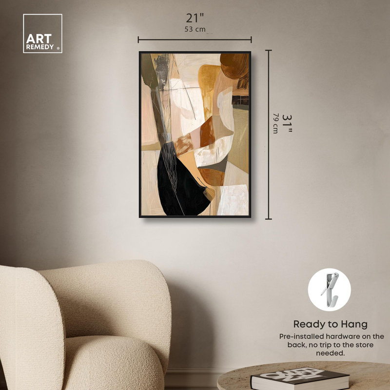 Toile tactile profondeur II par Art Remedy, H 31 po x l 21 po, Cadre flottant, Noir