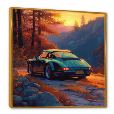 " Blue Vintage Car In Sunset "