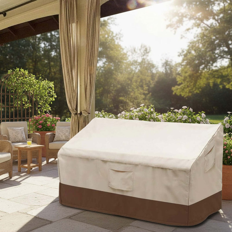 2-Seater Small Standard Beige & Brown 100% Waterproof Heavy Duty Patio Bench Loveseat Cover with Air Vent for Outdoor Lawn Furniture