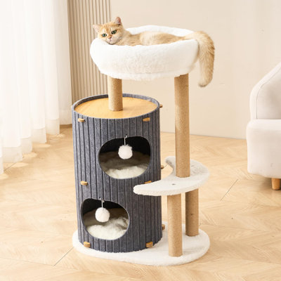 Arbre à chat moderne pour chats d'intérieur grand adulte, tour d'arbre à chat de 36 po de hauteur avec poteaux à griffer, grotte de lit pour chat confortable, coussins lavables, balles suspendues, maisonnette pour chat pour toutes les races