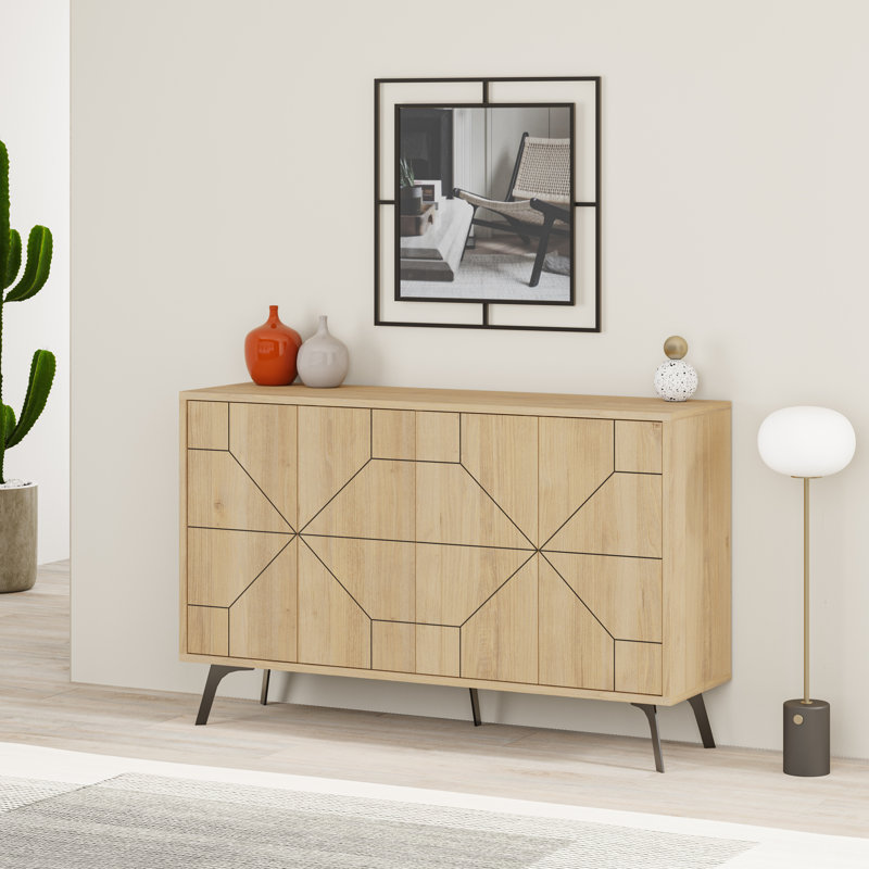 Dune Console Sideboard Geometric Design Wide 123cm, Oak