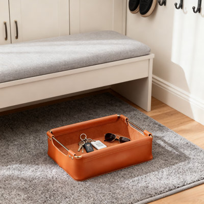Plateau de bureau minimaliste scandinave en cuir fabriqué à la main, organisateur de rangement élégant pour le salon et la chambre à coucher, parfait pour les télécommandes et les petits objets