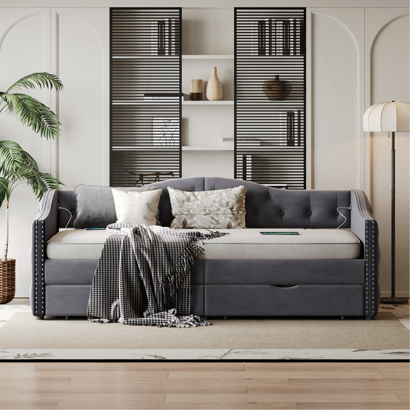 Lit de jour rembourré polyvalent avec rangement pratique et design élégant
