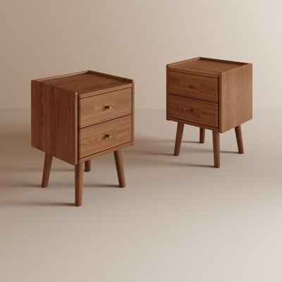 Set Of 2 Solid Wood 2-Drawer Nightstands