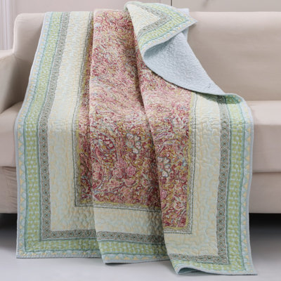 Greenland Home Fashions Palisades Throw – 50" x 60" Reversible Microfiber Quilted Blanket with Cotton Blend Fill