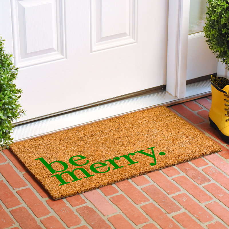 Green Coir Christmas Doormat with Vinyl Backing